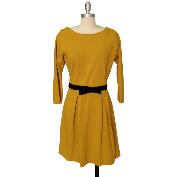 Anthropologie Girls From Savoy Fluted Goldenrod Ponte Dress Size S ASO Yellow - Picture 2 of 8